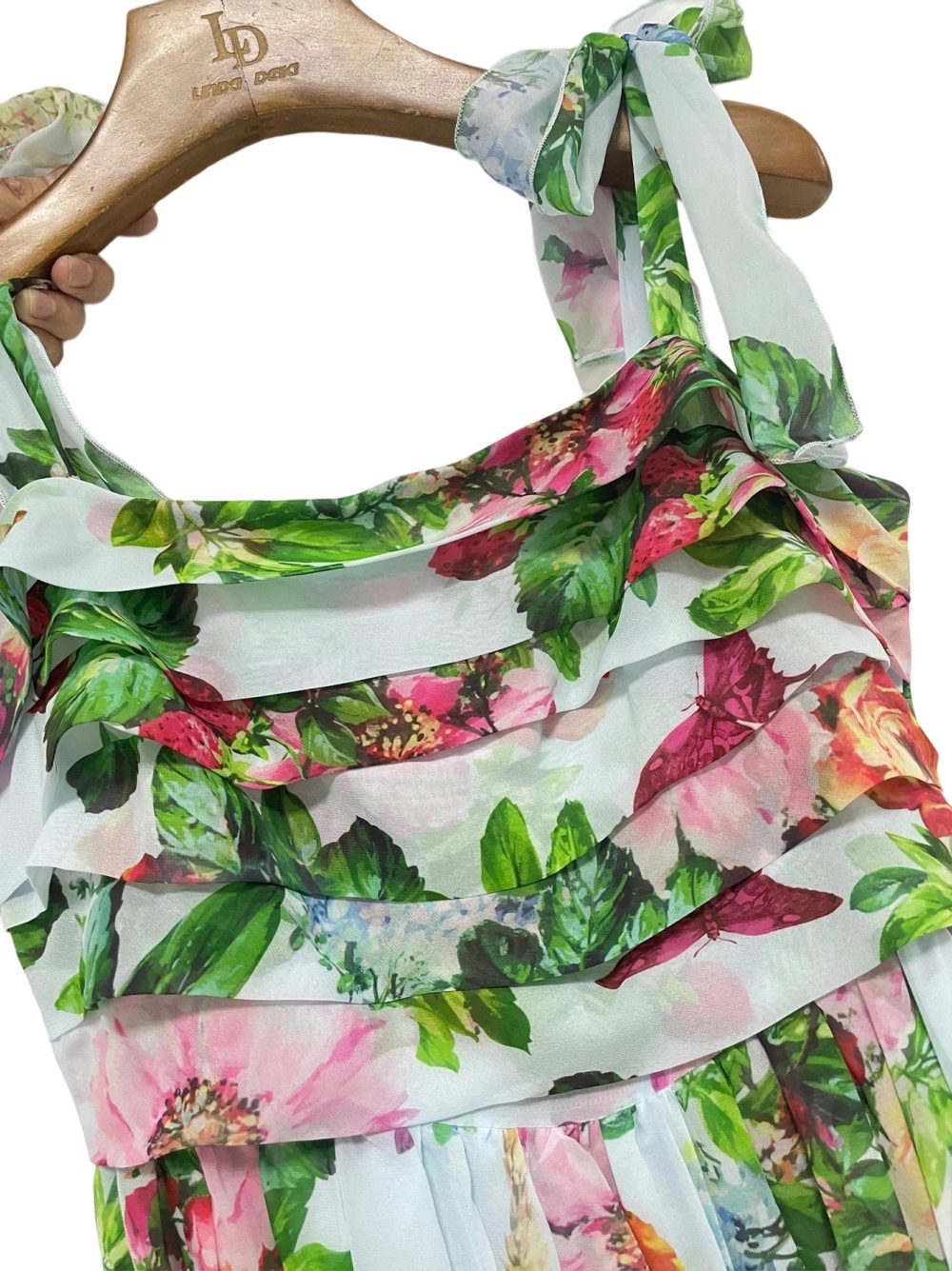 Chiffon Bow Shoulder Bohemian Floral Print Maxi Dress - Image 14