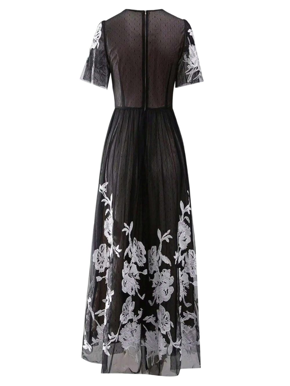 Women’s Round Neck Mesh Embroidery Princess Long Dress - Image 8