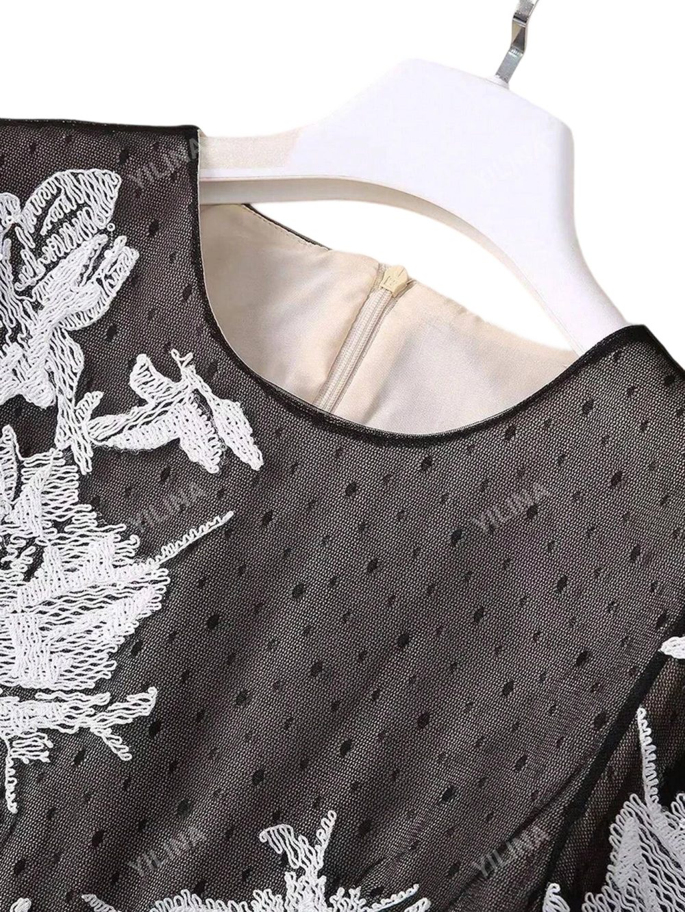 Women’s Round Neck Mesh Embroidery Princess Long Dress - Image 9
