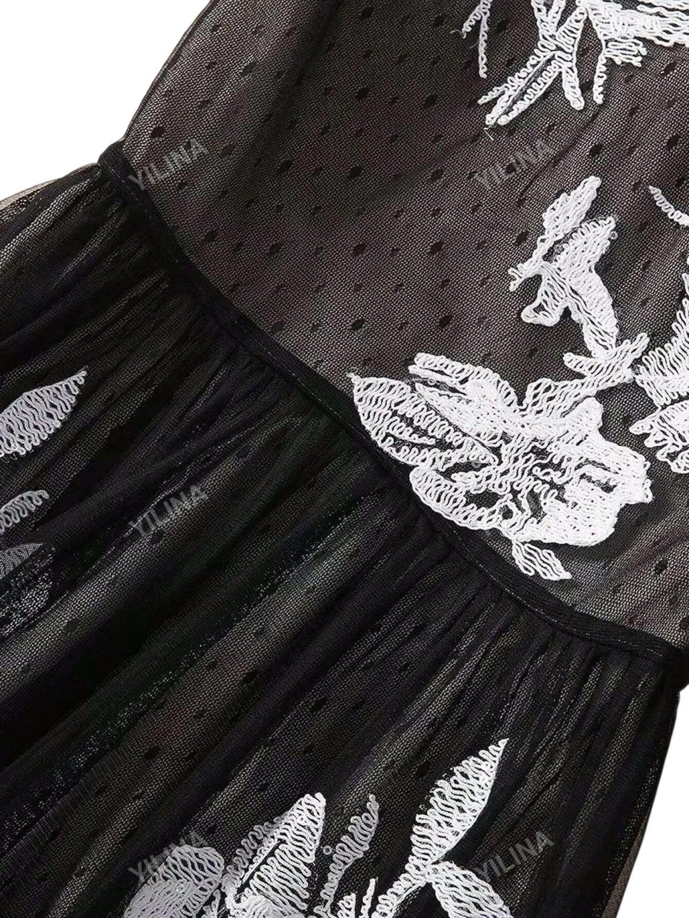 Women’s Round Neck Mesh Embroidery Princess Long Dress - Image 10