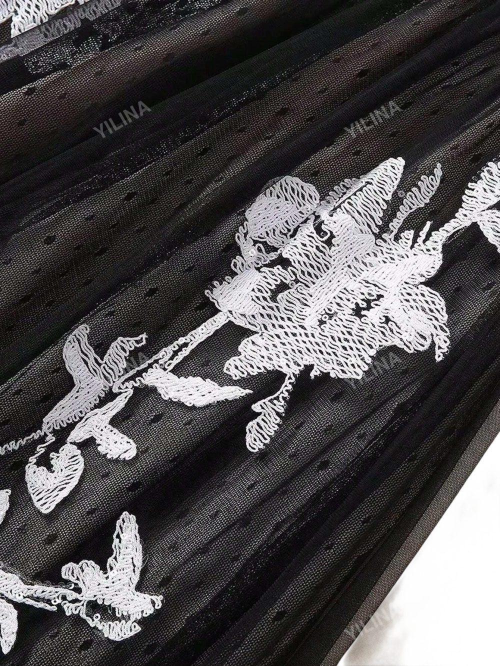 Women’s Round Neck Mesh Embroidery Princess Long Dress - Image 11