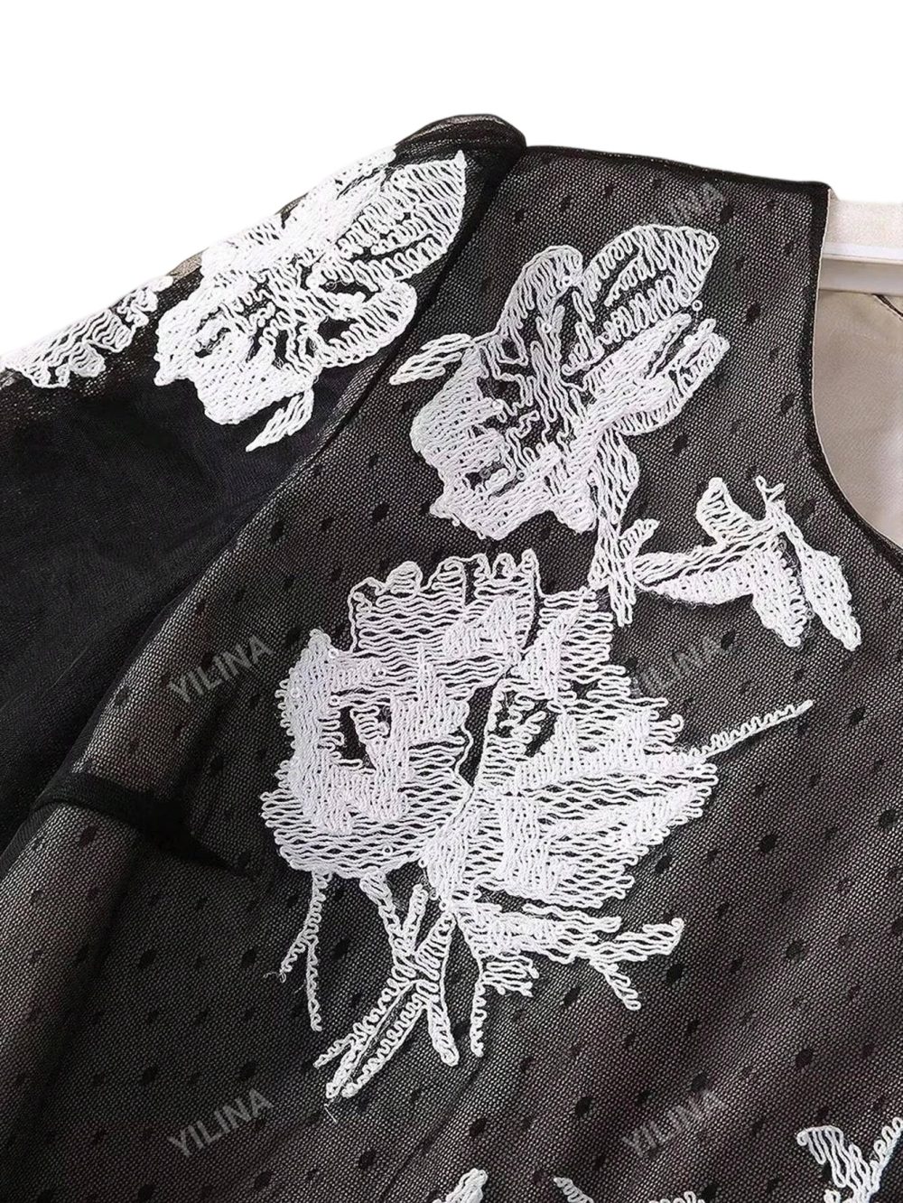 Women’s Round Neck Mesh Embroidery Princess Long Dress - Image 12
