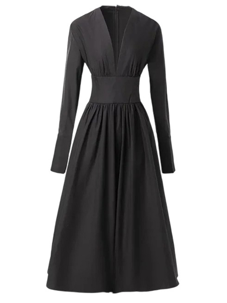 Autumn commuting V-neck high waist dress