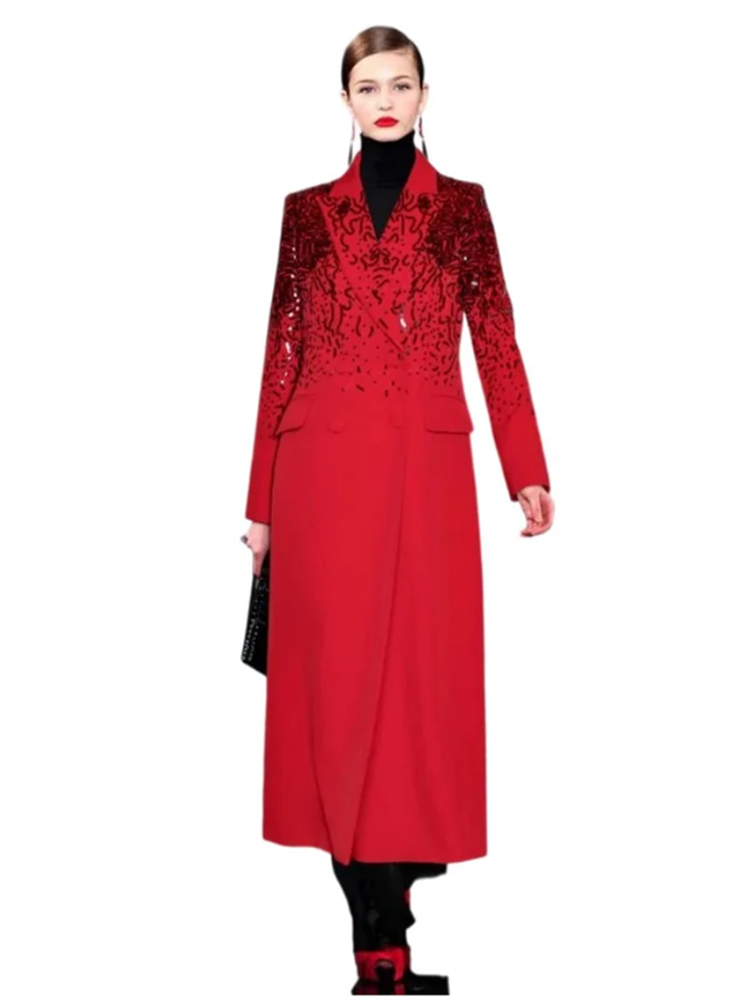 notched long-sleeved double-breasted jacket