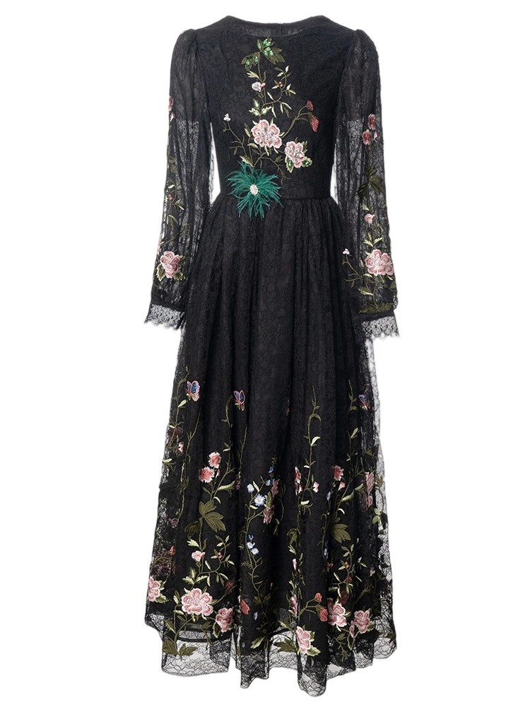 Elegant black dress with embroidered lace