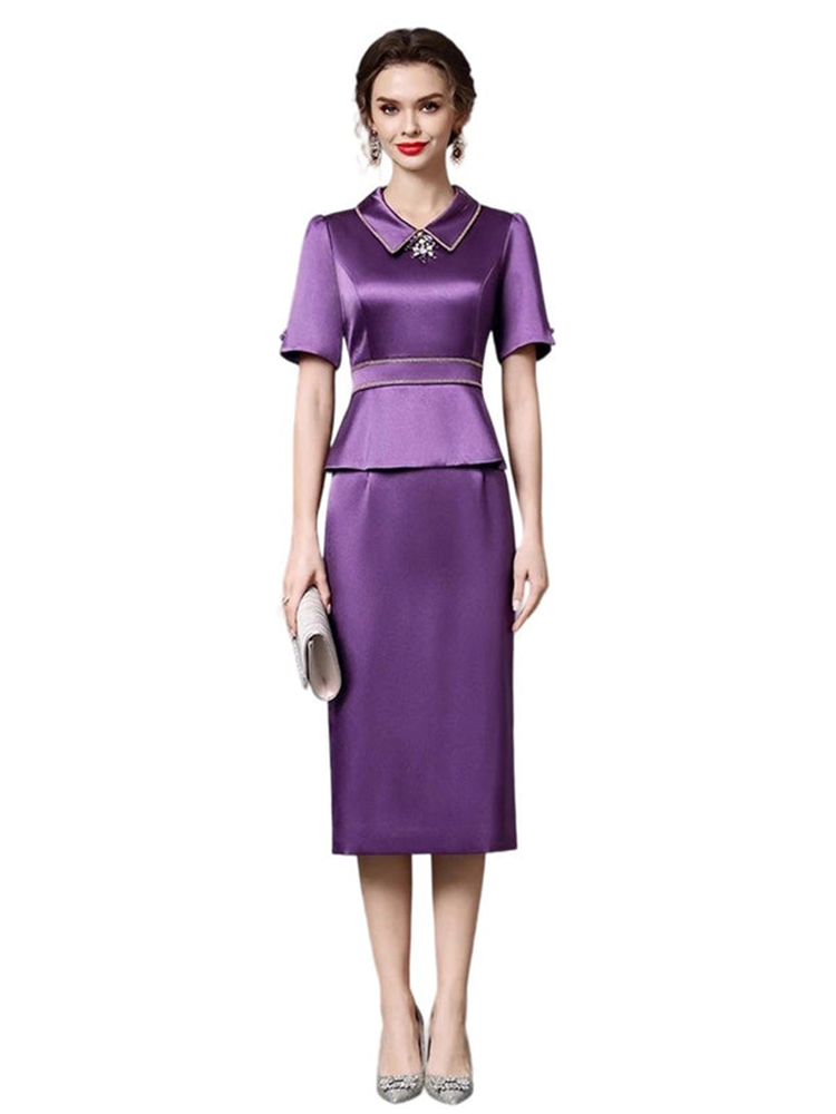 Elegant Satin Fake Two-Piece Diamond  Satin two-piece hip dress