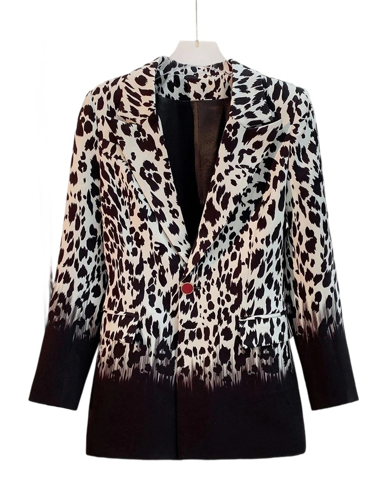 Winter Leopard Gradient MIDI Suit Coat