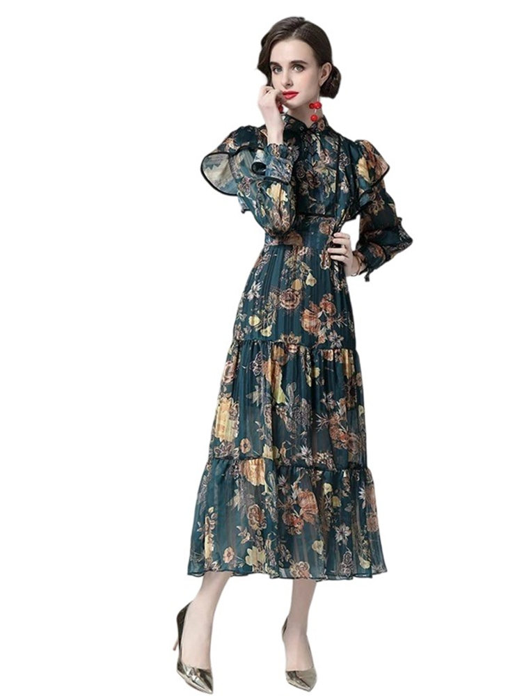 Summer Ruffle Lantern Floral High Waist Dress