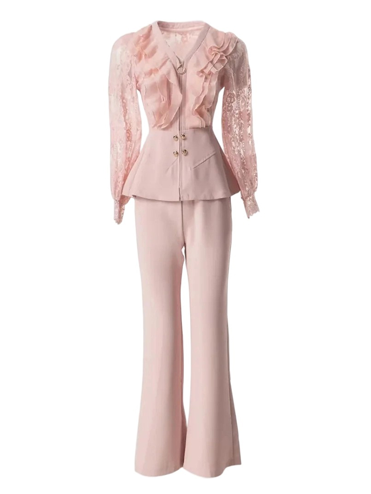 Designer Pink Lace Pantsuit Spring Set