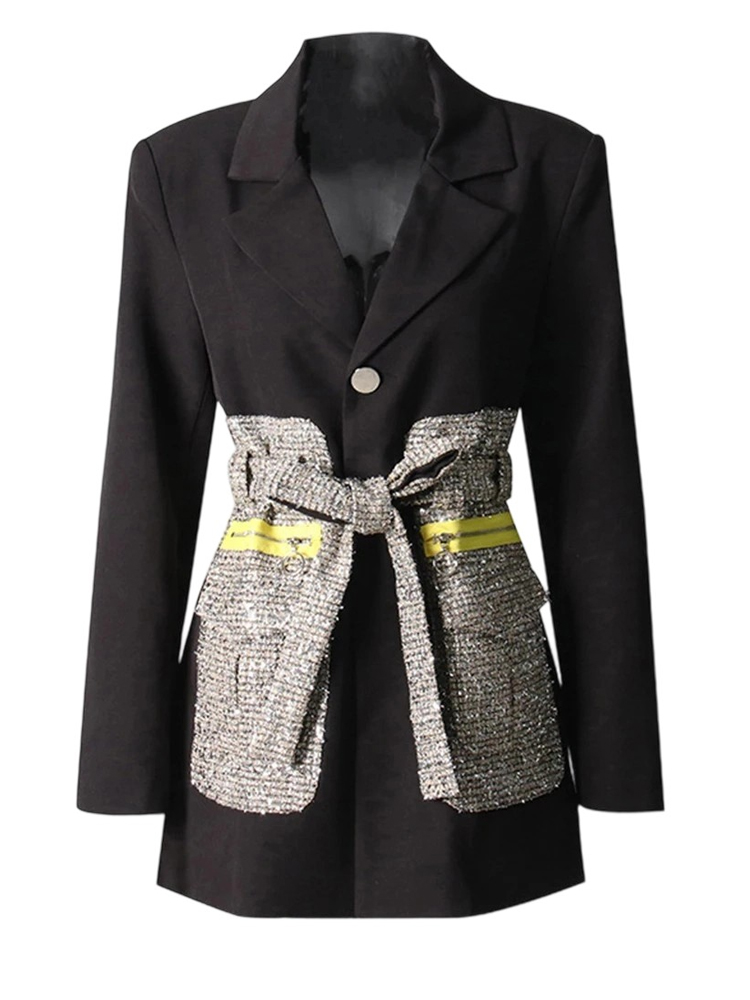 Winter Wool Lapel Splice Designer Coat