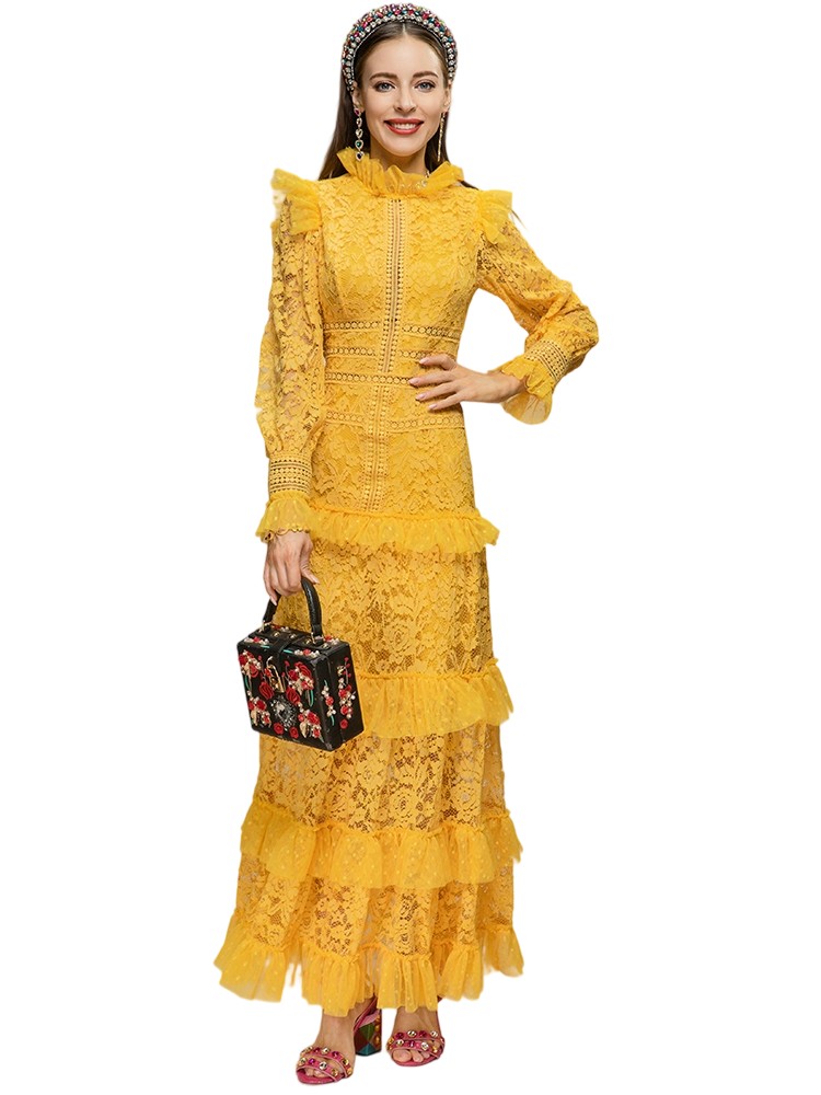 Women’s Summer Bell Sleeve Lace Retro Party Maxi Dress